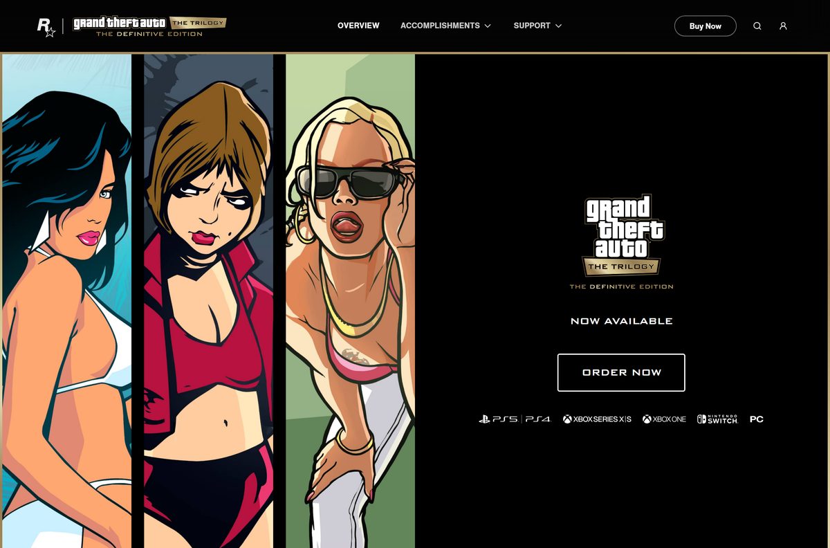 Rockstar page for the Definitive Edition trilogy including San Andreas