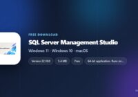SQL Server Management Studio logo with version, size and supported systems