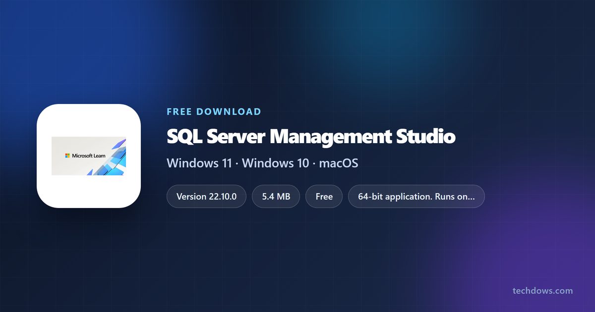 SQL Server Management Studio logo with version, size and supported systems