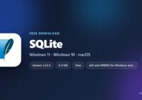SQLite download card with version, size and supported systems