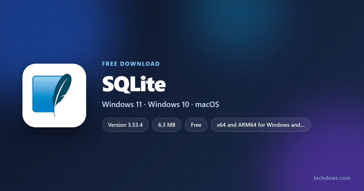 SQLite download card with version, size and supported systems