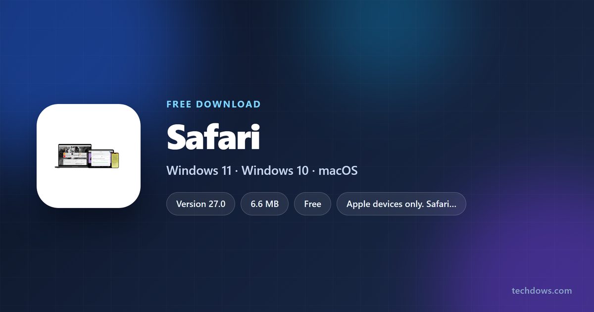 Safari specification card with version, price and supported devices