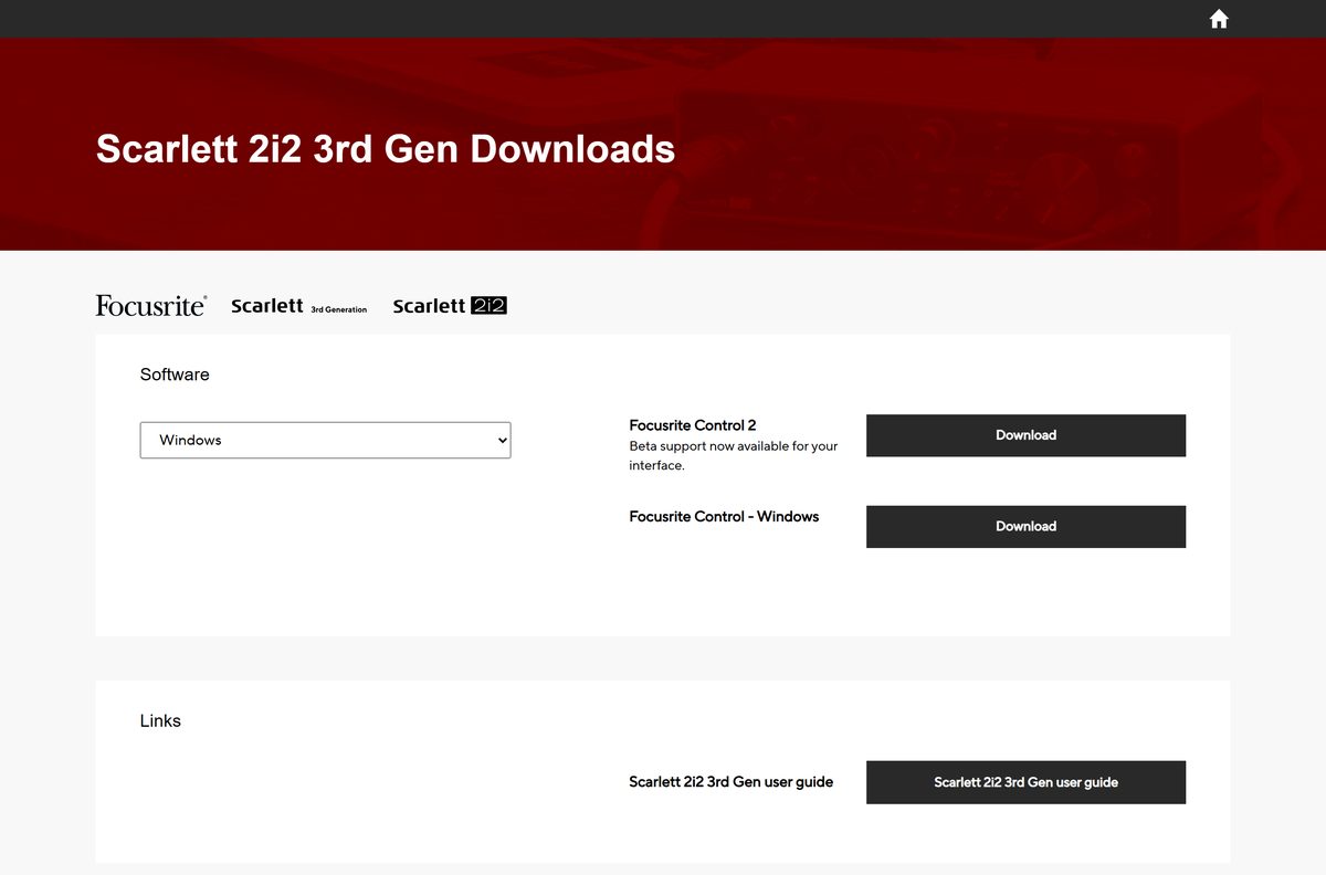 Scarlett 2i2 3rd Gen page with both Focusrite Control installers