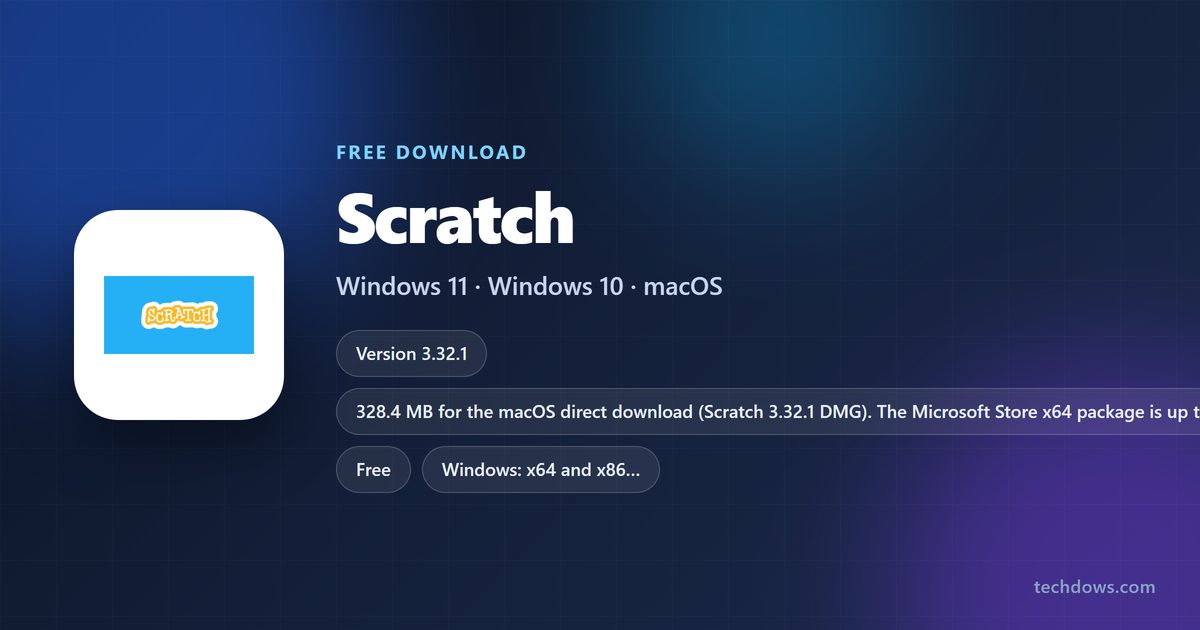 Scratch logo with price, supported systems and download sizes