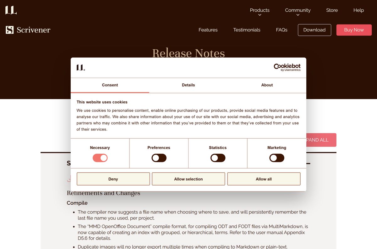 Scrivener release notes for the Windows 3.1.6 update