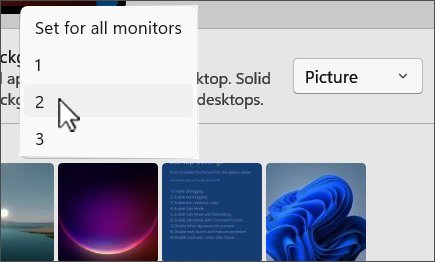 Set for all monitors menu listing monitor numbers 1, 2, 3
