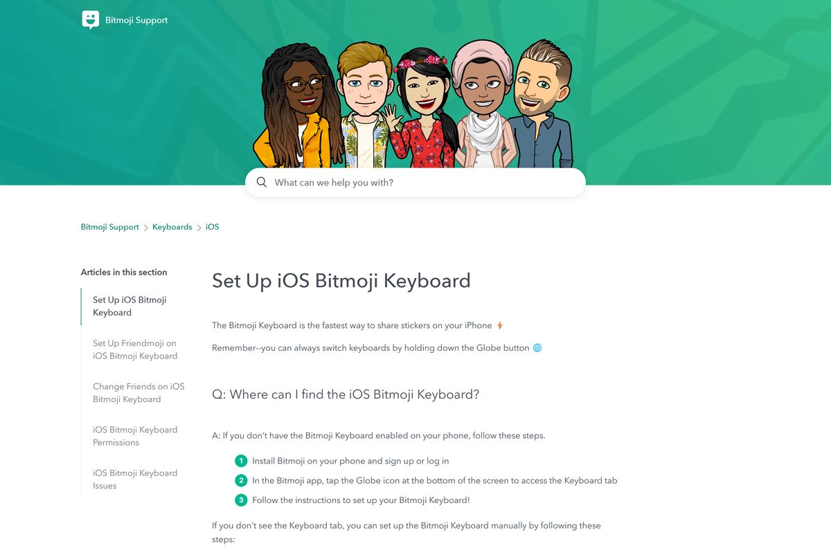 Support steps for adding the Bitmoji keyboard on iPhone