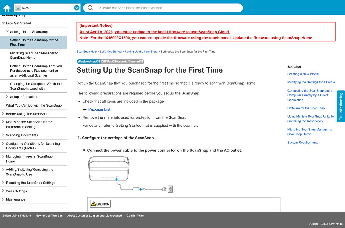 PFU setup guide for connecting a new scanner to ScanSnap Home