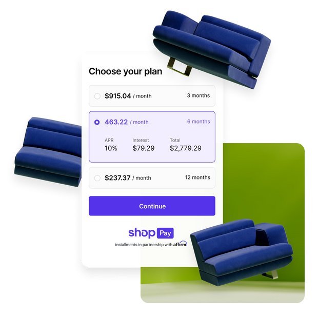 Shop Pay Installments plan picker showing three monthly payment options