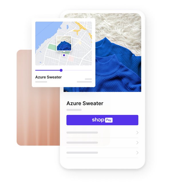 Shop app delivery map card next to a product's Shop Pay button