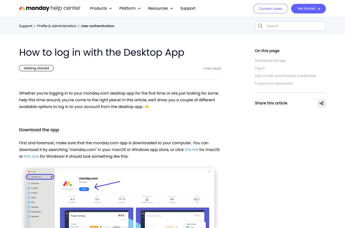 monday.com guide to signing in to the desktop app