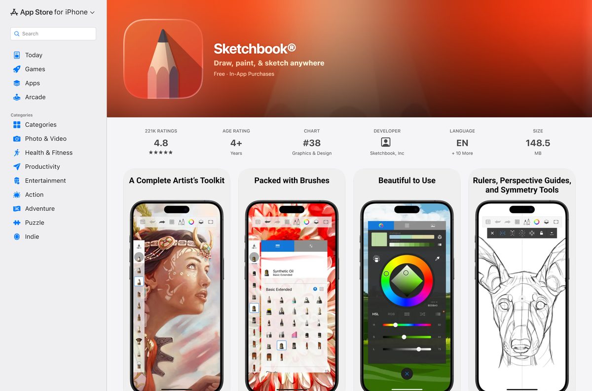 App Store listing for Sketchbook on iPhone and iPad