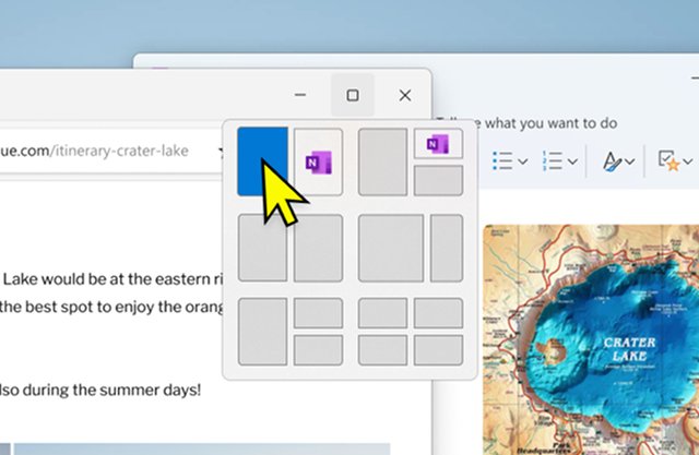 Snap flyout grid with a four-window layout being selected