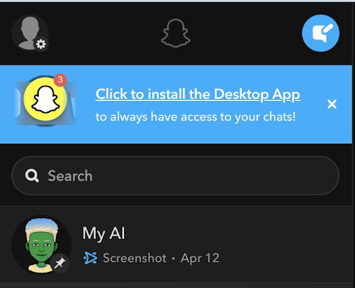 Snapchat for Web banner offering to install the Desktop App
