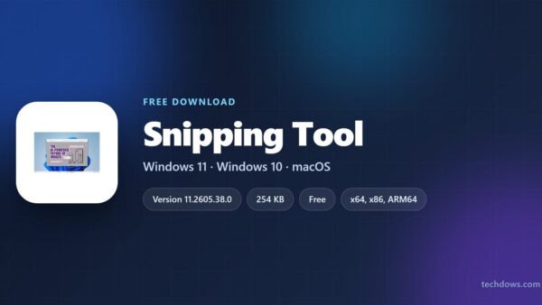 Snipping Tool logo with version, size and supported systems