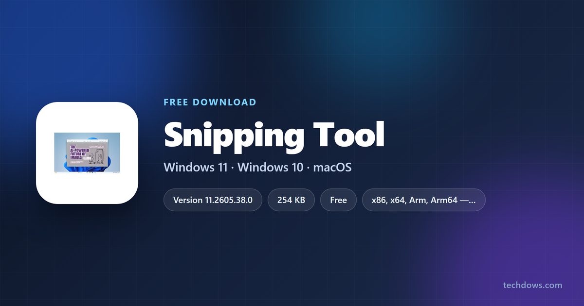 Snipping Tool logo with version, size and supported systems