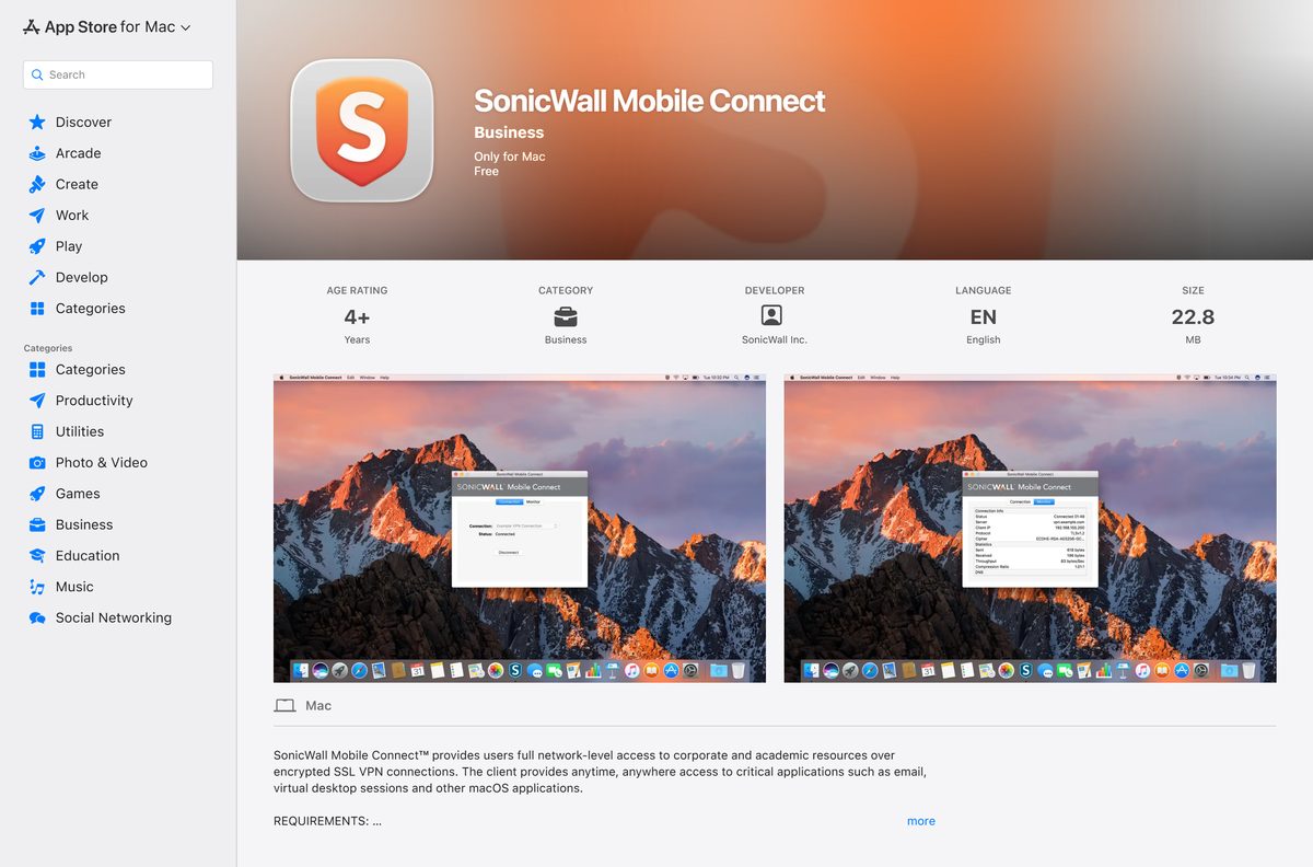 Mac App Store listing for the VPN client Mac users install instead