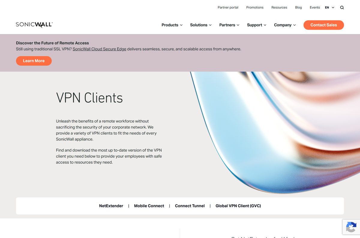 Vendor page offering the Windows and Linux client through a version picker