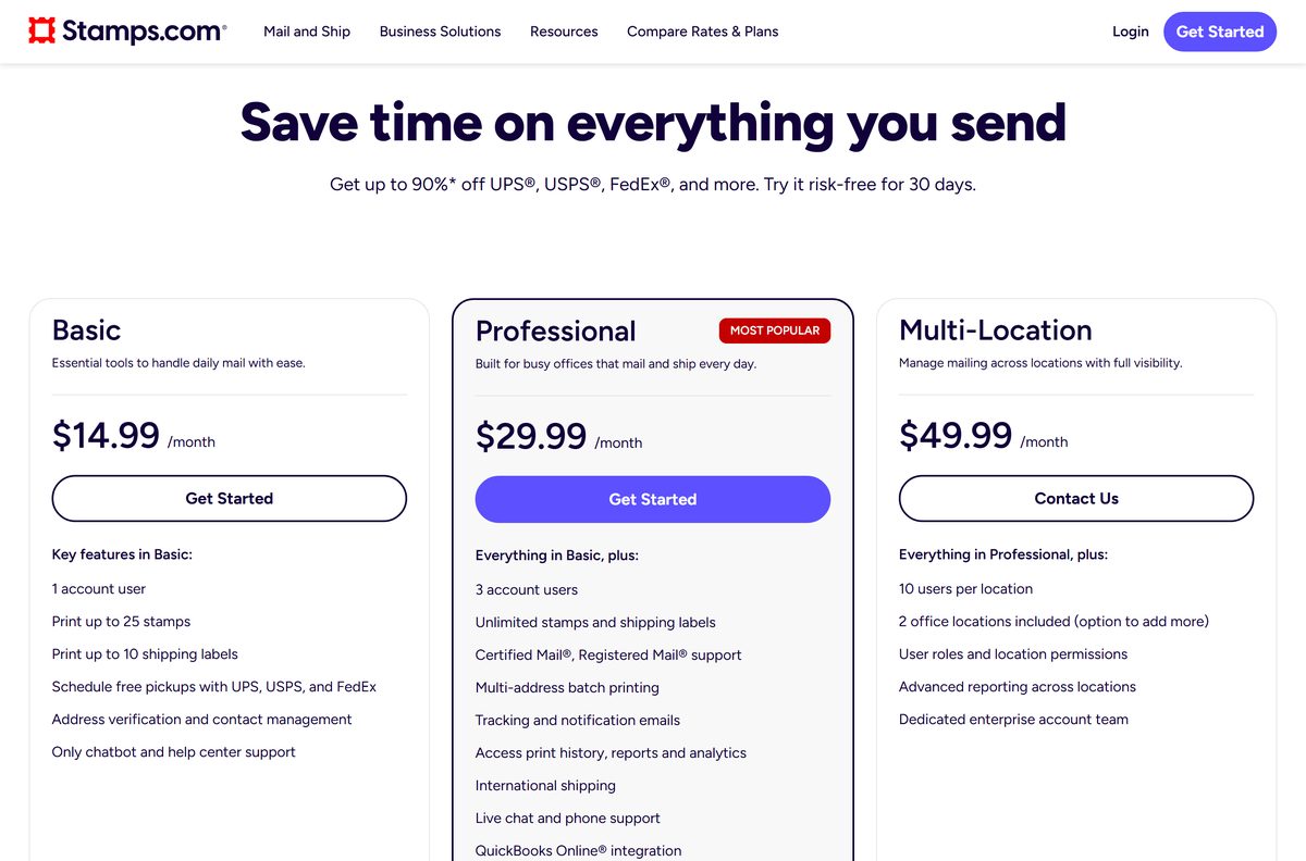 Stamps.com pricing plans needed to sign in to Connect
