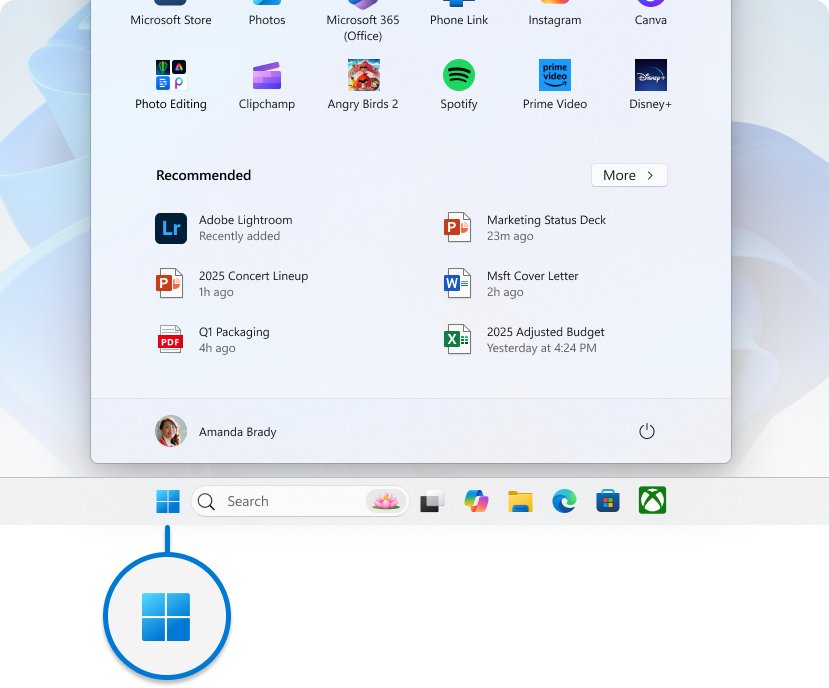 Start menu open above the centered Windows 11 taskbar icons