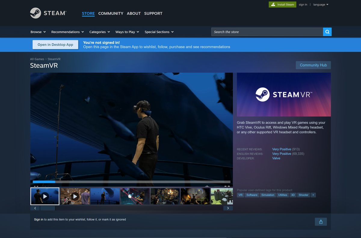SteamVR store page needed to run Gorilla Tag on PC
