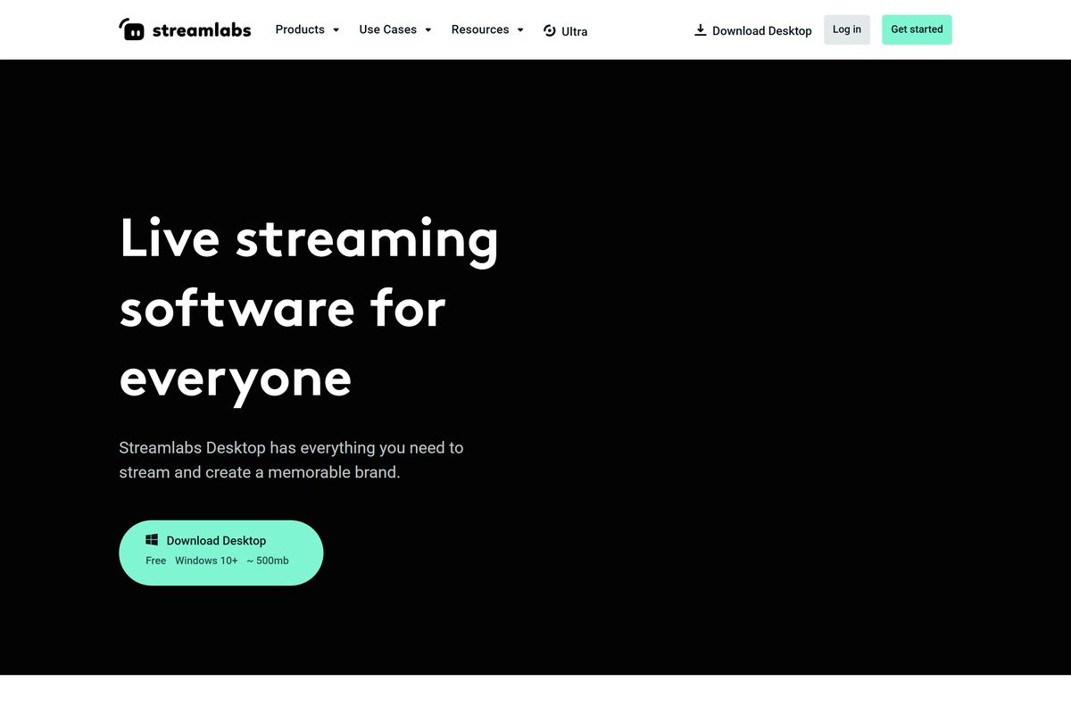 Streamlabs Desktop page with the Download for Windows button