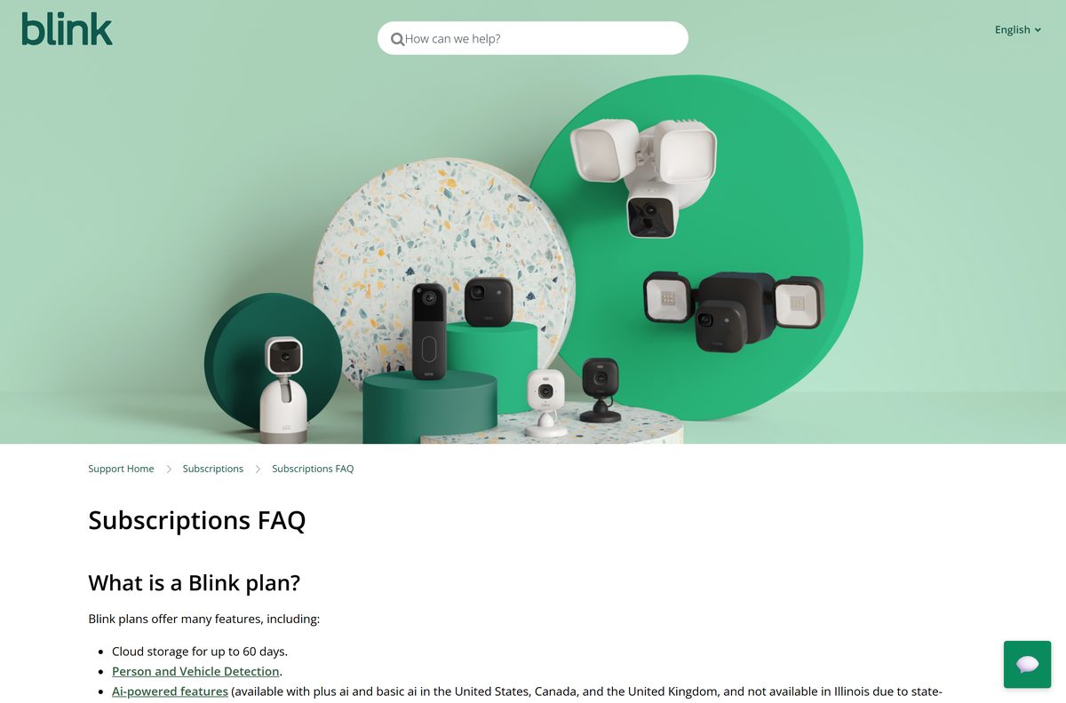 Blink subscriptions FAQ comparing the basic and plus plans