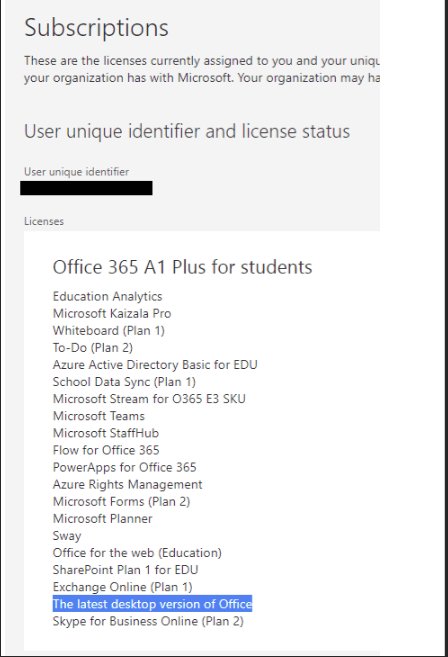 Subscriptions page listing the Microsoft 365 licenses tied to an account