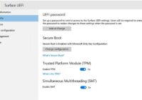 Surface UEFI Security page with password, Secure Boot, and TPM options