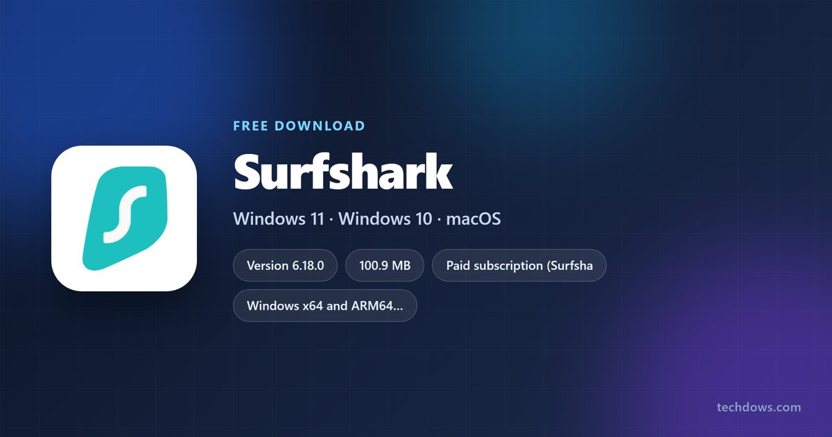 Surfshark card with latest Windows version and download sizes