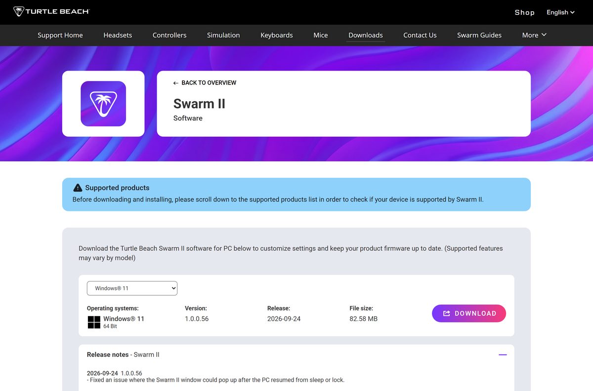 Swarm II download entry that replaces ROCCAT Swarm for newer devices