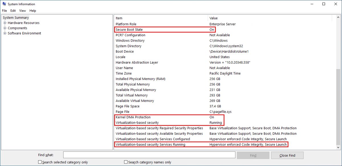 System Information window confirming Secure Boot State and VBS are on