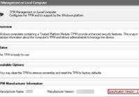 TPM Management console showing Specification Version 2.0 highlighted