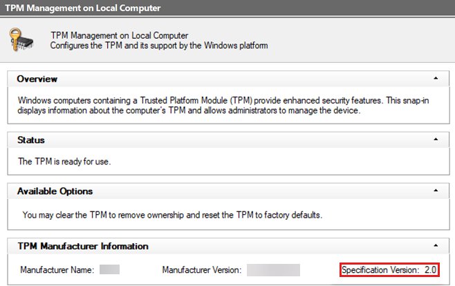 TPM Management console showing Specification Version 2.0 highlighted