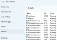 Task Manager Details tab listing running processes and their PID