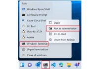 Taskbar jump list with Command Prompt, Windows Terminal, and Run as administrator