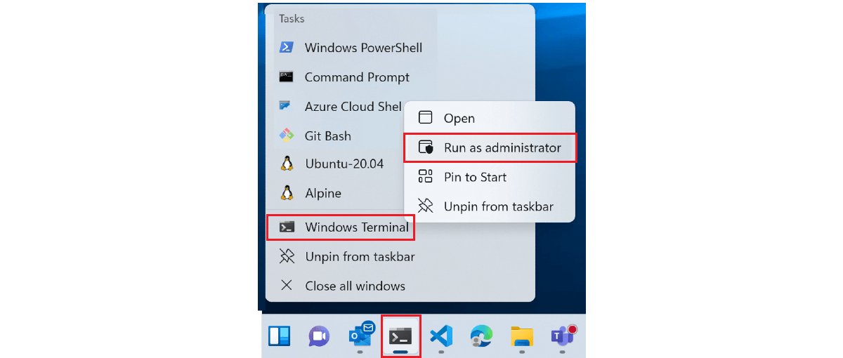Taskbar jump list with Run as administrator option highlighted