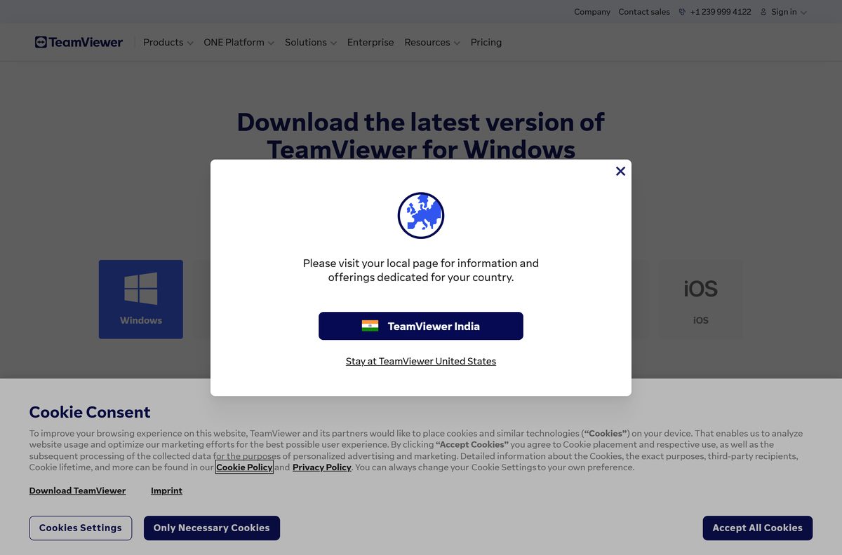 TeamViewer Windows download portal listing QuickSupport, full client and Host