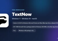 TextNow logo with price, supported systems and download sizes