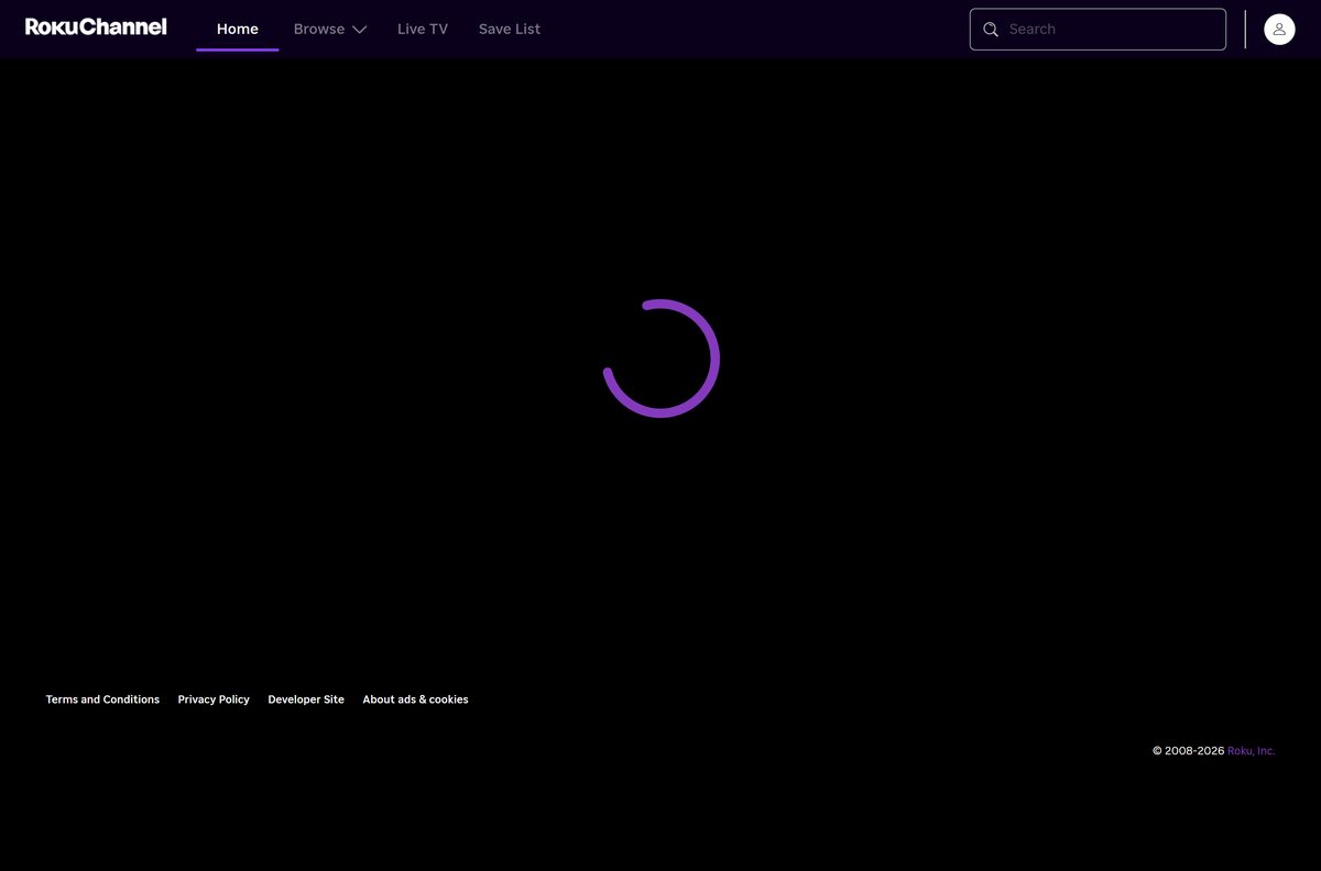 The Roku Channel web player home screen with Live TV and Browse tabs