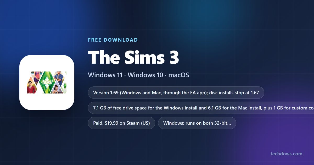 The Sims 3 price, supported systems and official download source