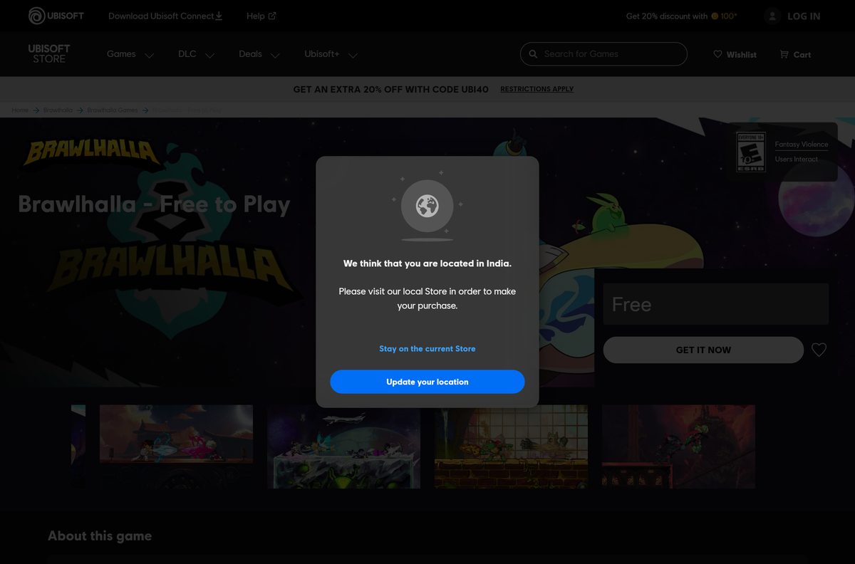 Ubisoft Store listing showing the free-to-play fighter and its platforms