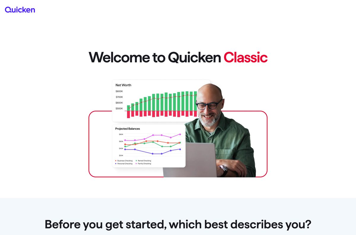 Quicken download page showing the Windows and Mac installer buttons