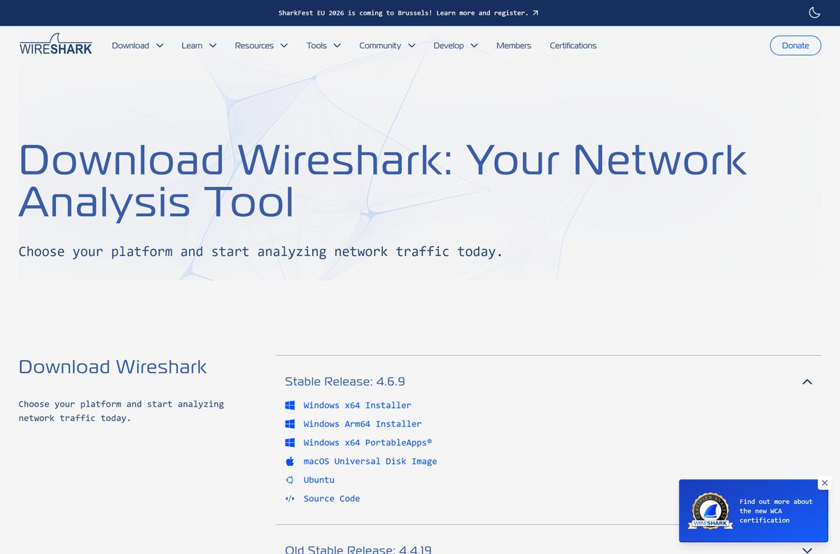Official download page listing Windows, macOS and source code builds