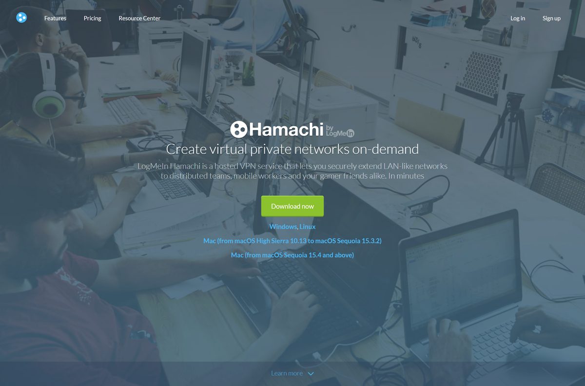 vpn.net home page with Windows, Linux and two Mac download links