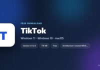 TikTok logo with version, size and supported systems