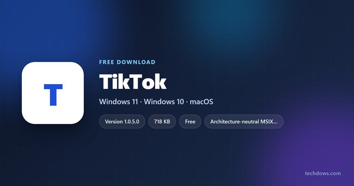 TikTok logo with version, size and supported systems