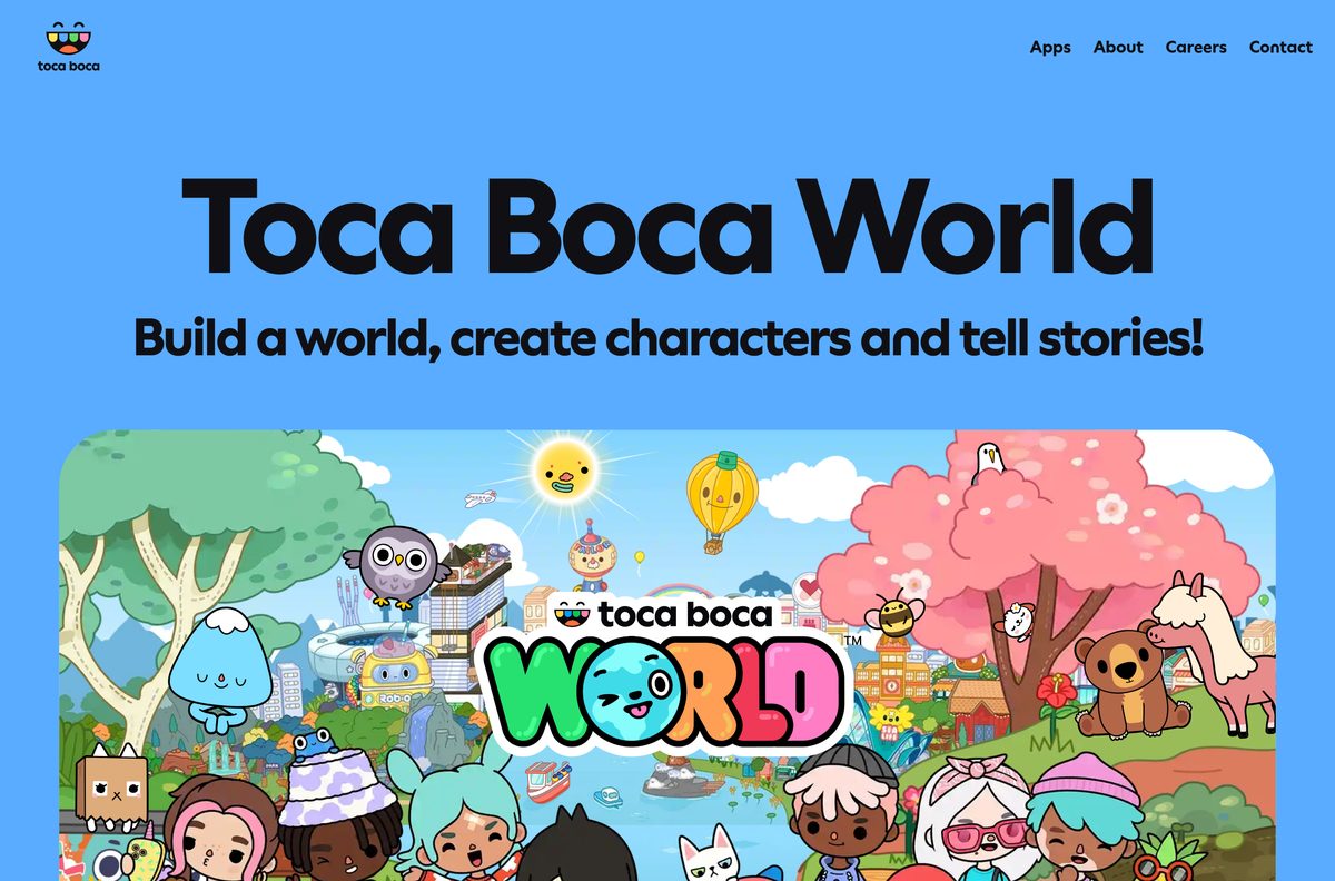 Official Toca Boca World page describing locations, characters and tools