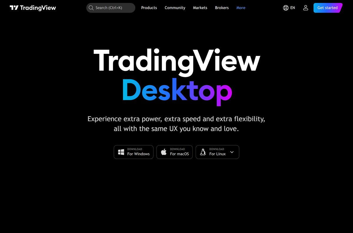 Desktop download page with buttons for Windows, macOS and Linux