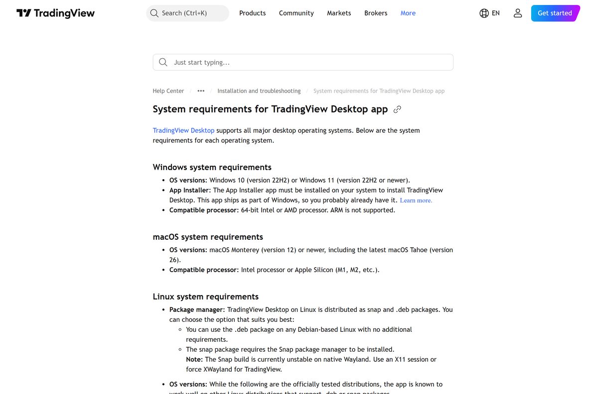 Help page listing the supported Windows, macOS and Linux versions